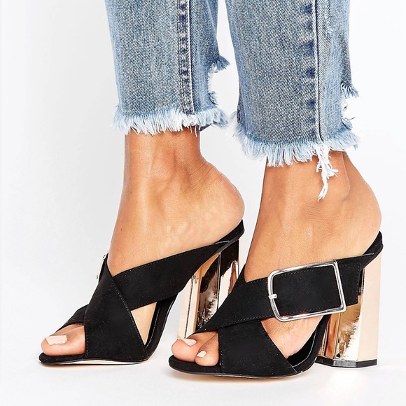 ASOS New Look Black Cross Heeled Mules - Picture 1 of 10